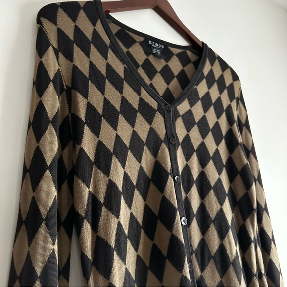 Vintage Silk Rayon Argyle Harlequin Print Cardigan - Picture 3 of 6